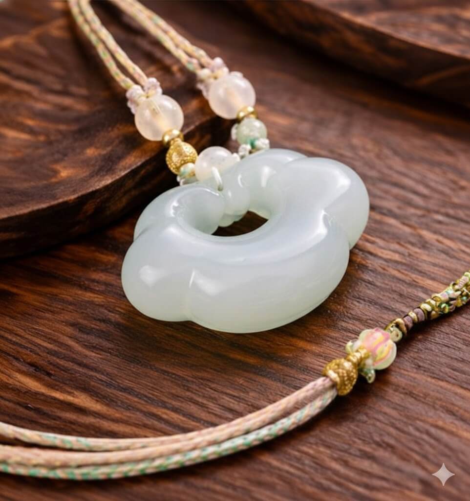 Auspicious Fortune Pendant - Blue-White - 35mm/25mm